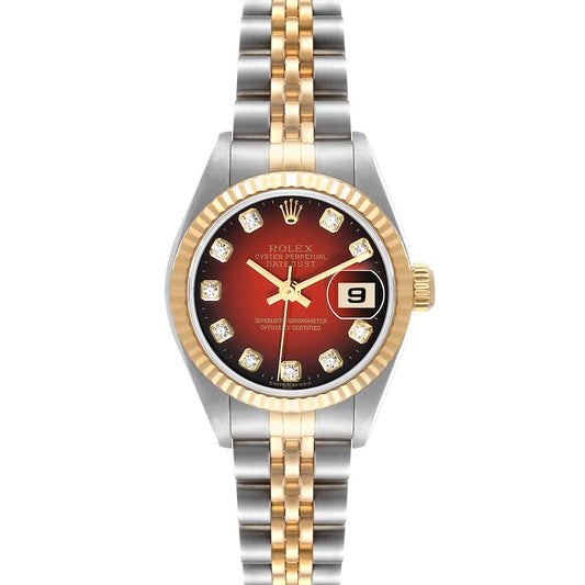 Rolex Datejust 26mm Steel Yellow Gold Red Vignette Diamond Watch