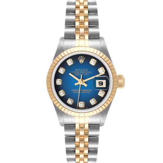 Rolex Datejust 26mm Steel Yellow Gold Blue Vignette Diamond Dial Watch