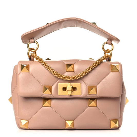 Nappa Medium Roman Stud Shoulder Bag Rose Cannelle