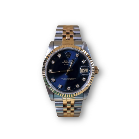 Stainless Steel 18K Yellow Gold Diamond 31mm Oyster Perpetual Datejust Watch Blue