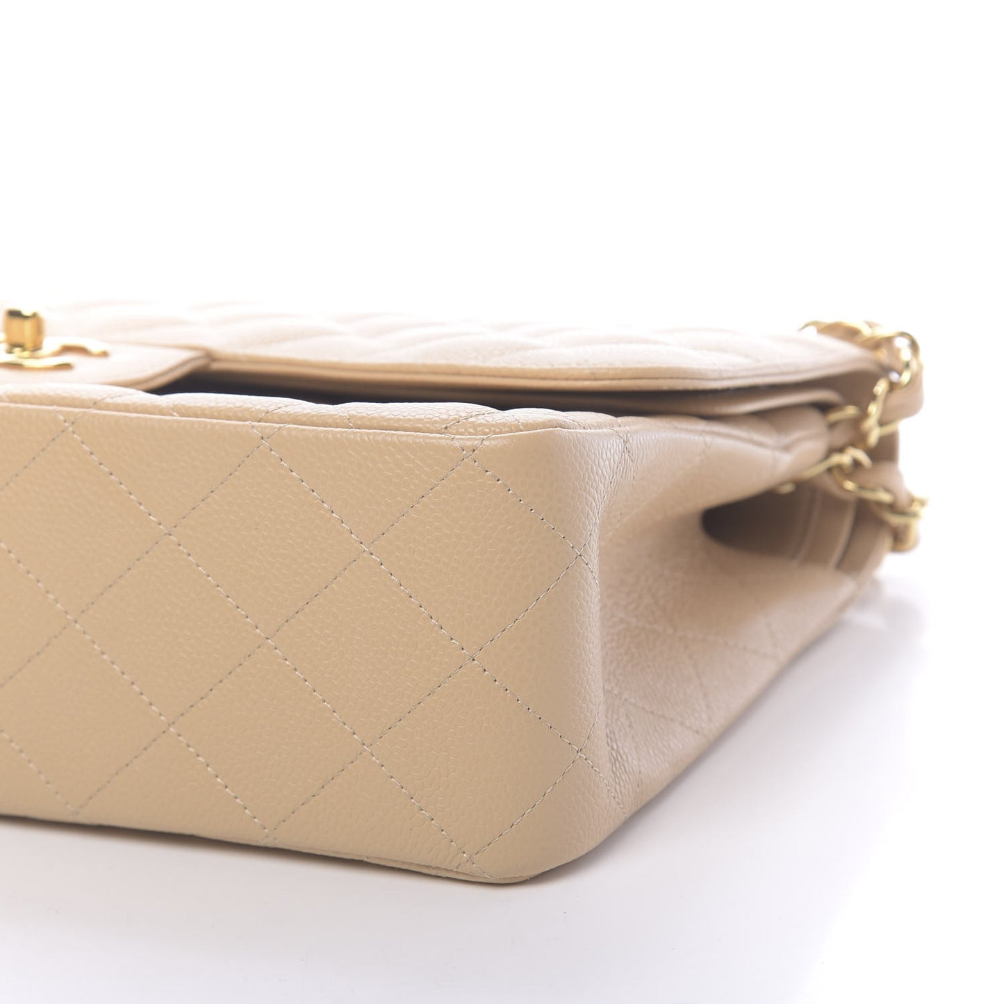 Caviar Quilted Jumbo Double Flap Beige Clair