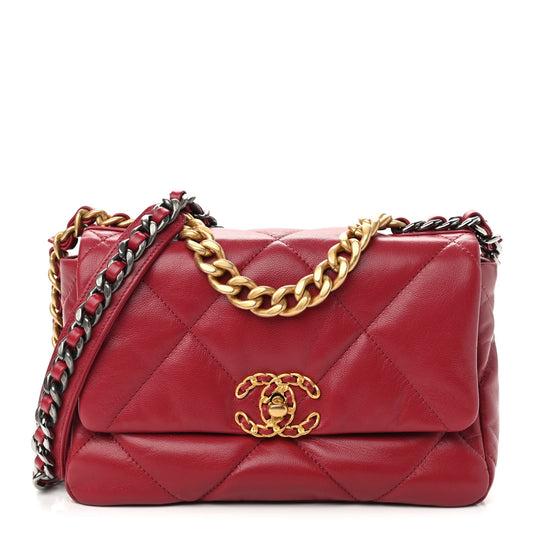 Goatskin Quilted Medium Chanel 19 Flap Red