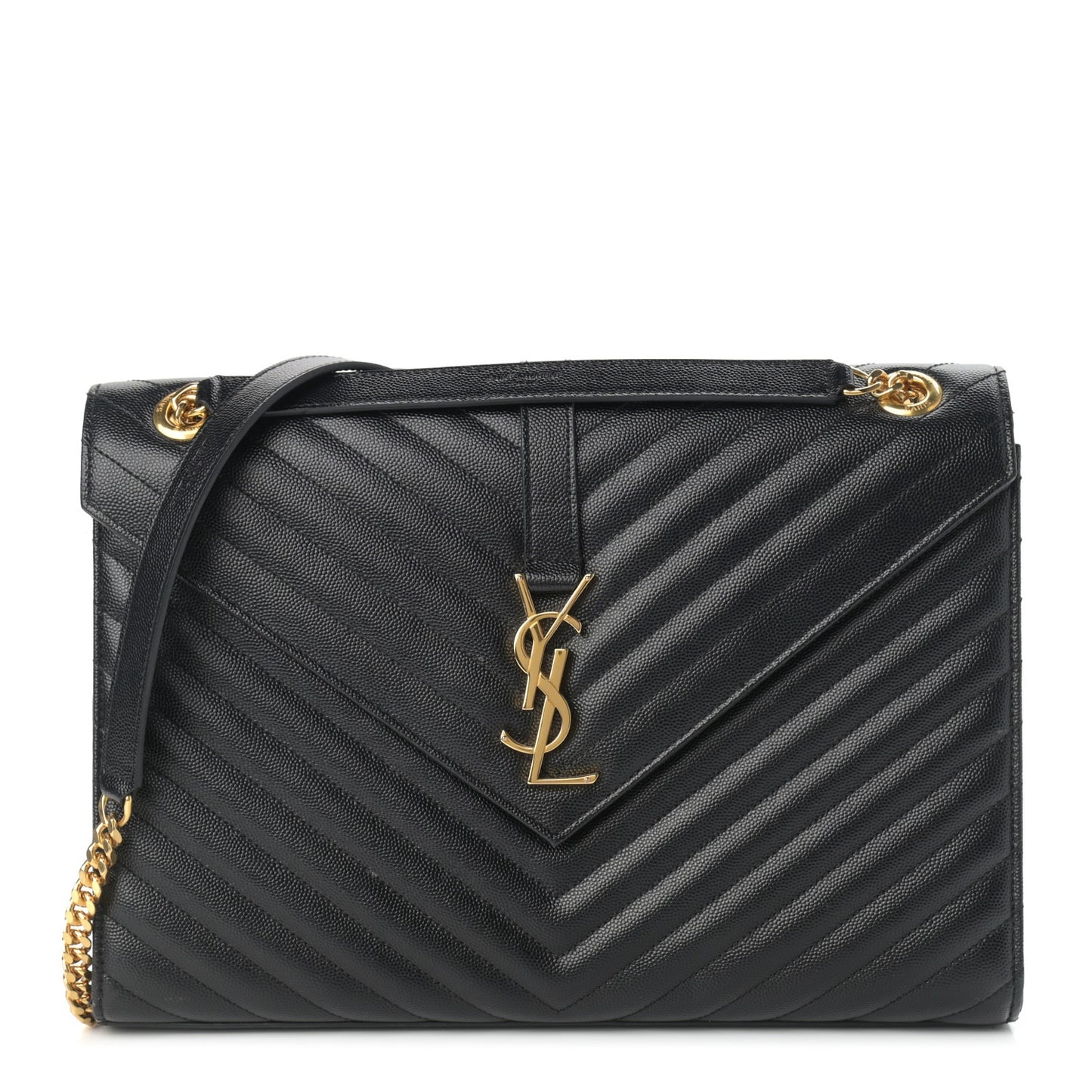 Grain De Poudre Matelasse Chevron Large Monogram Satchel Black