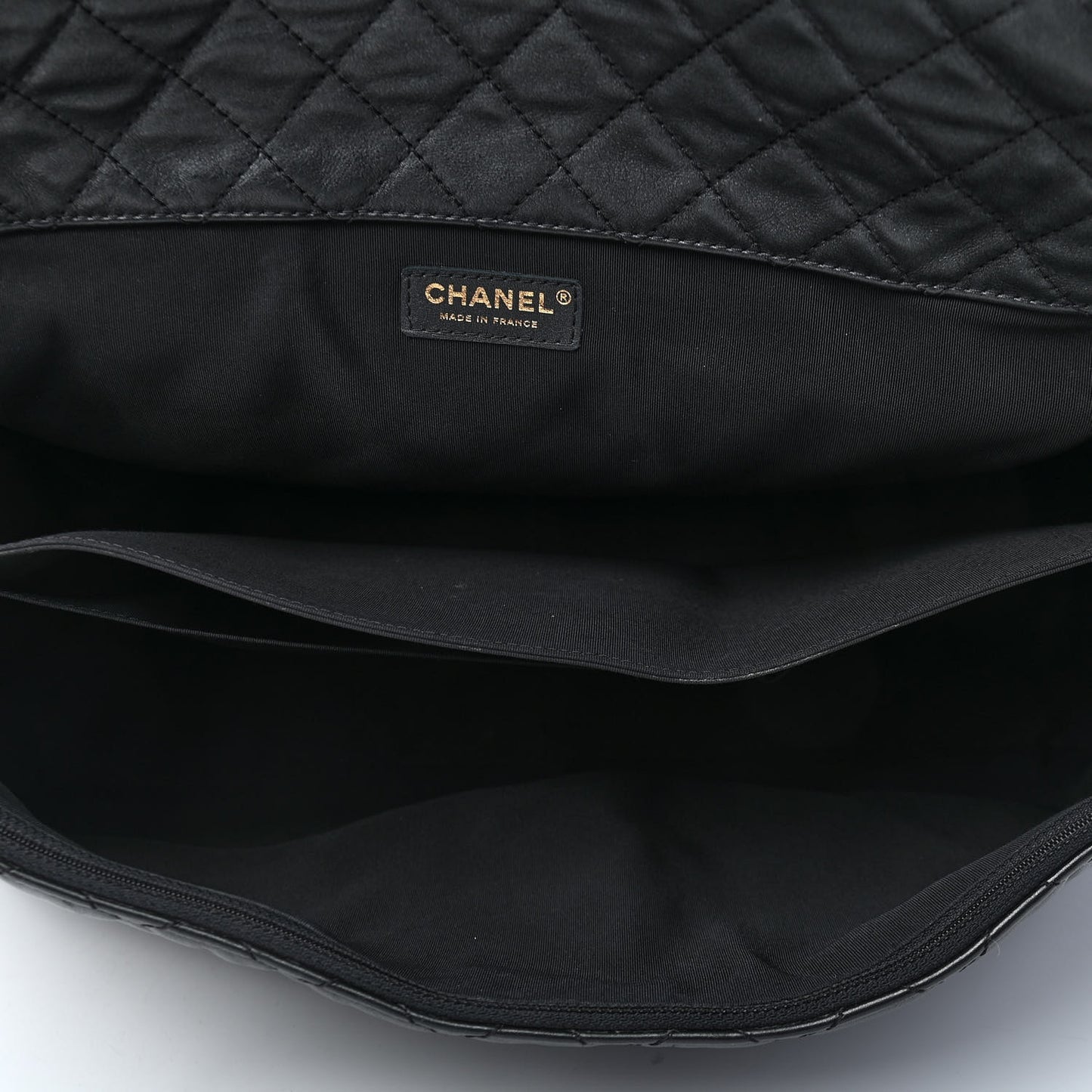 Calfskin Quilted XXL Travel Flap Bag Black