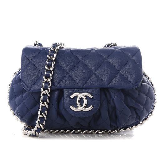 Washed Lambskin Quilted Mini Chain Around Messenger Blue