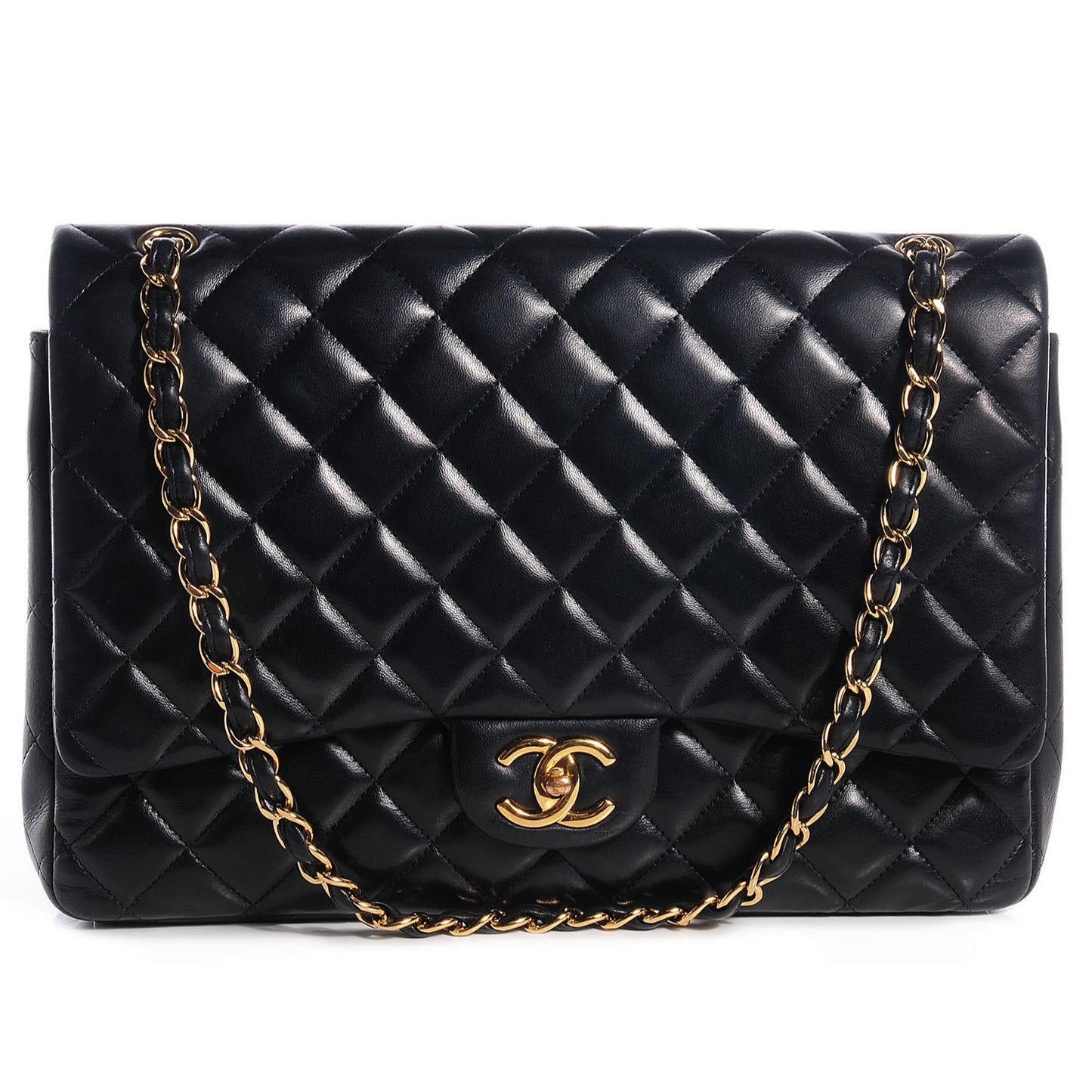 Lambskin Quilted Maxi Double Flap Black