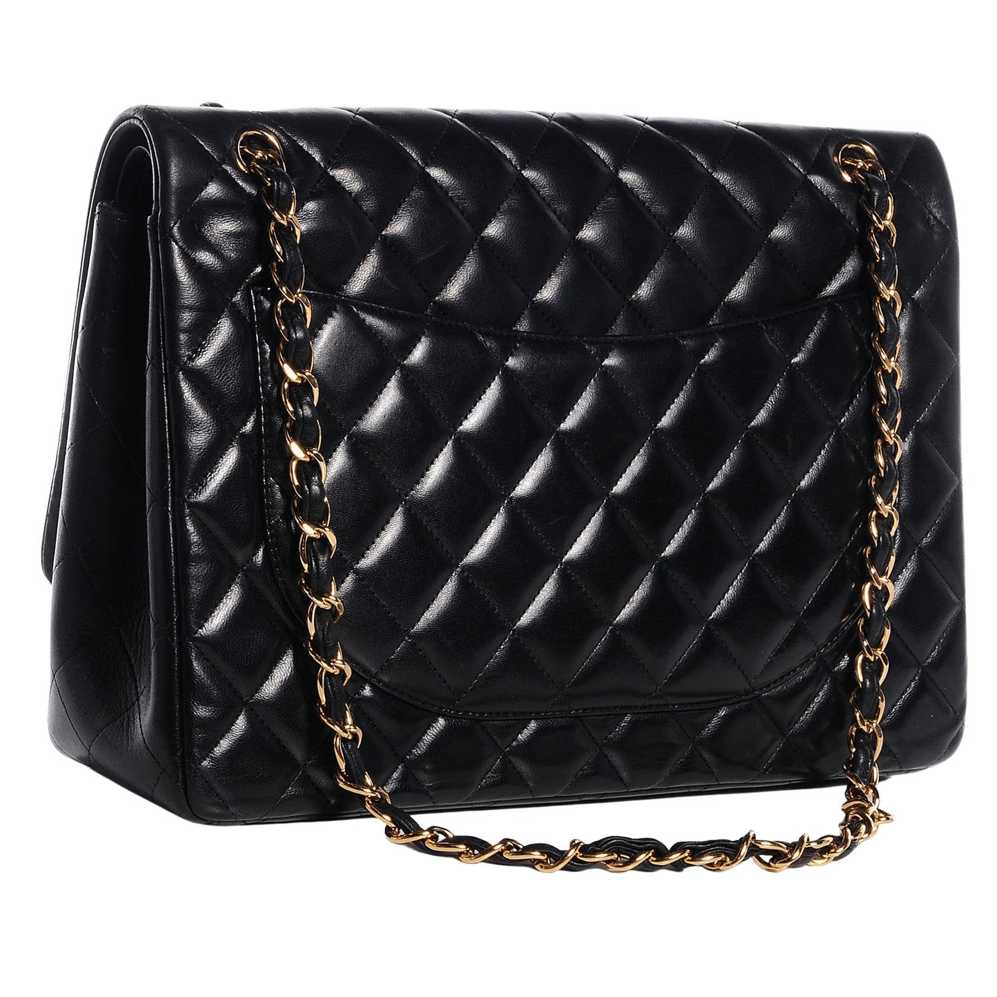 Lambskin Quilted Maxi Double Flap Black