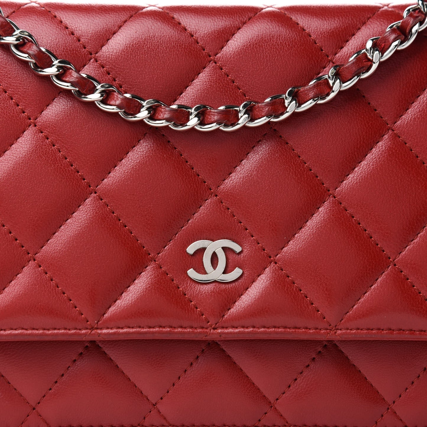 Lambskin Quilted Wallet on Chain WOC Red