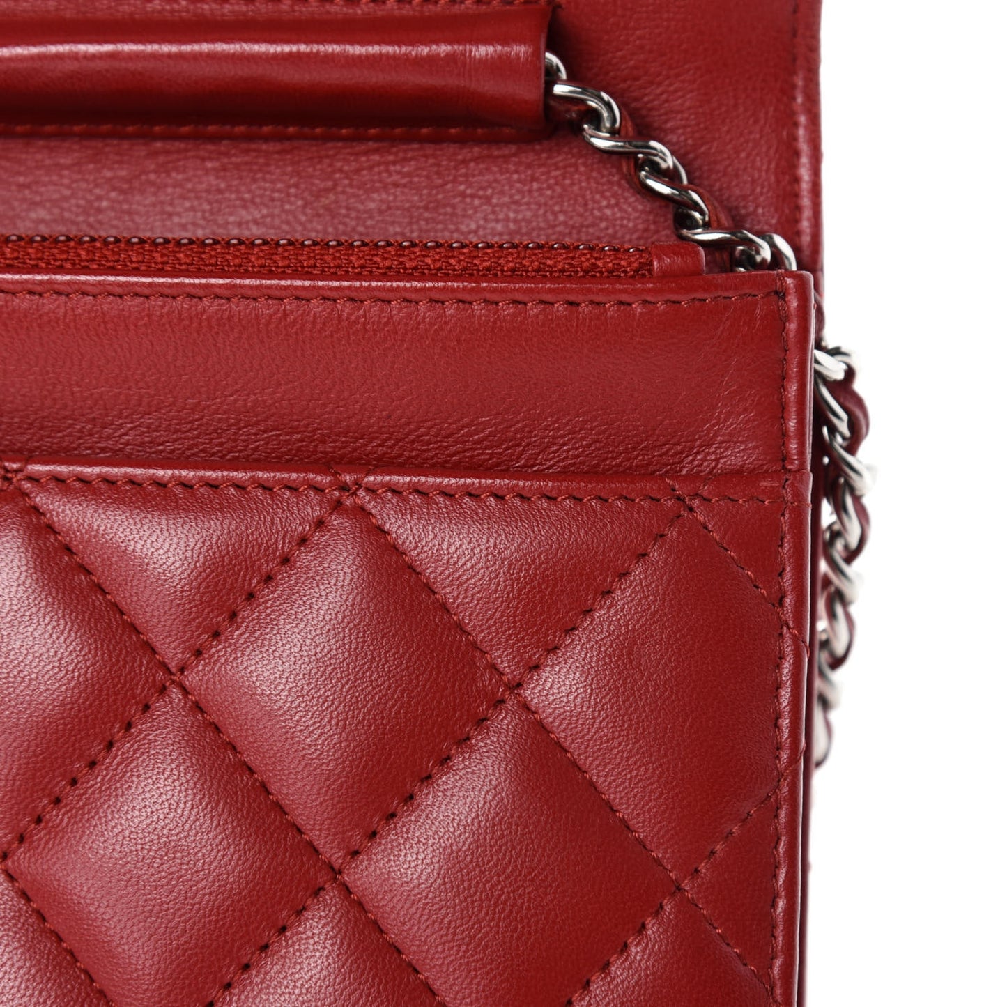 Lambskin Quilted Wallet on Chain WOC Red