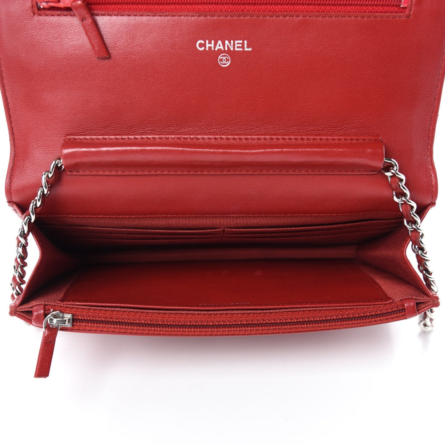 Lambskin Quilted Wallet on Chain WOC Red