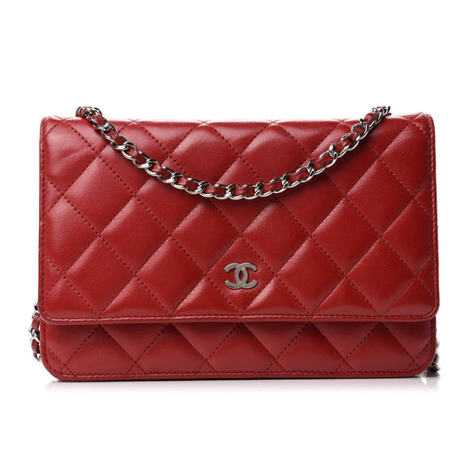 Lambskin Quilted Wallet on Chain WOC Red