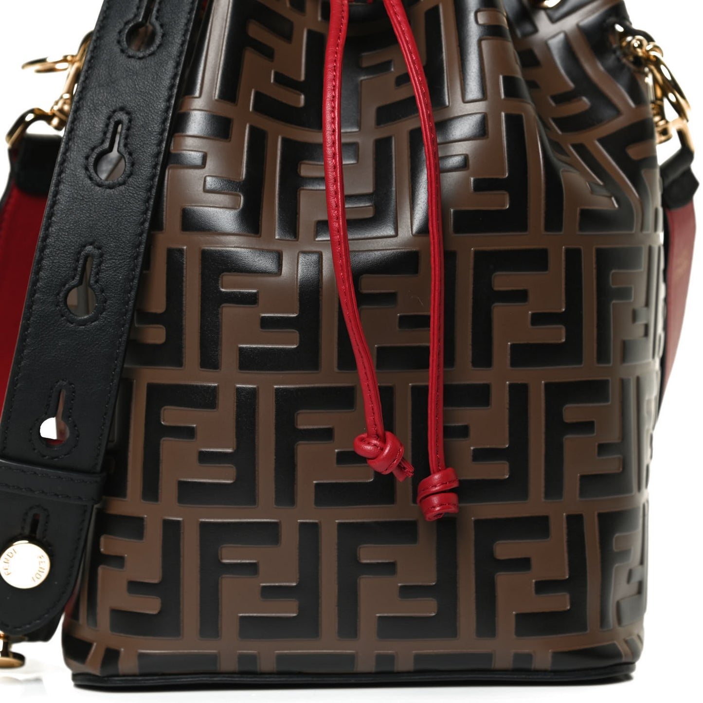 Calfskin F is Fendi FF 1974 Embossed Grande Mon Tresor Bucket Bag Maya Black Fragola