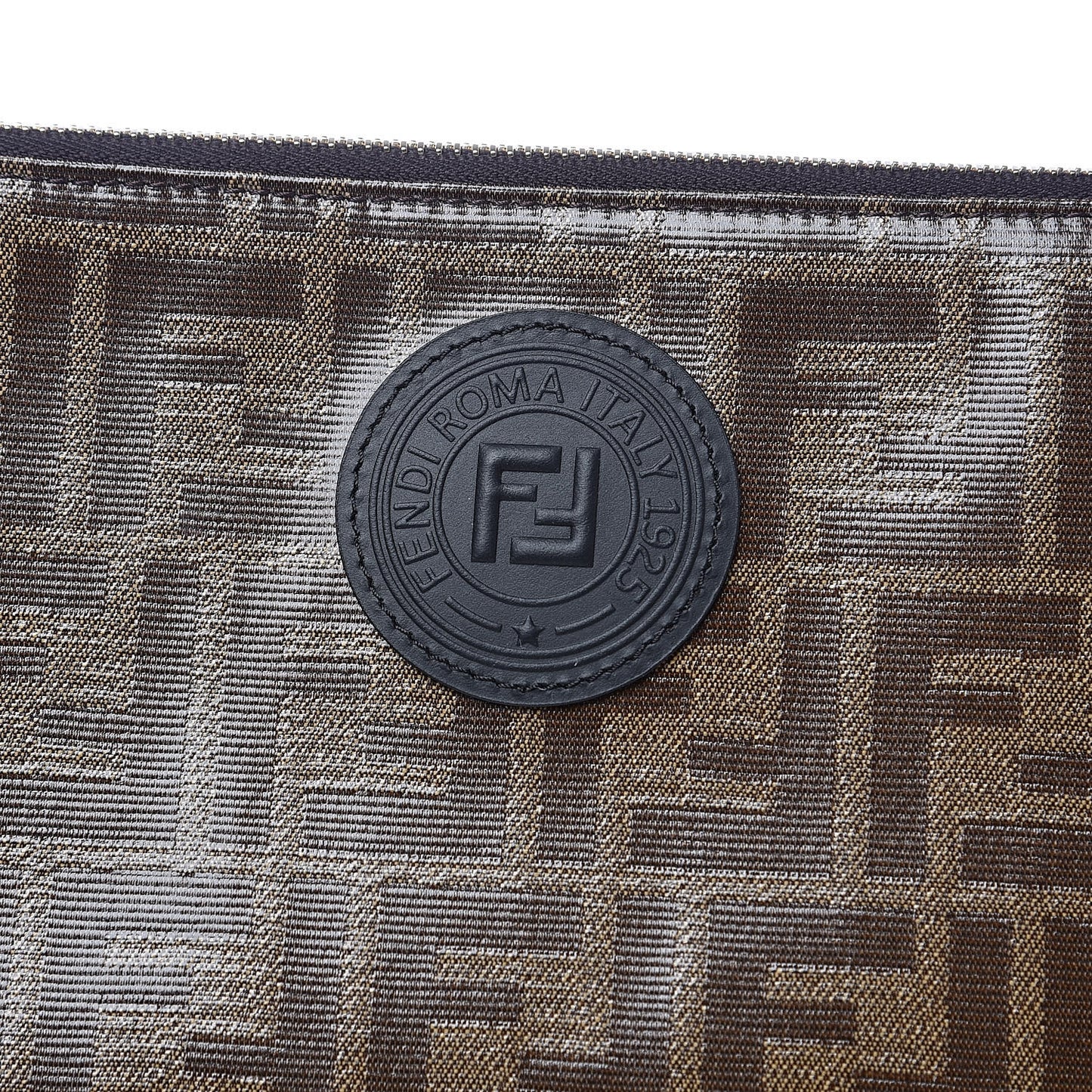 Glazed Fabric FF 1974 Stamp Patch Large Flat Pouch Mogano Panna Black