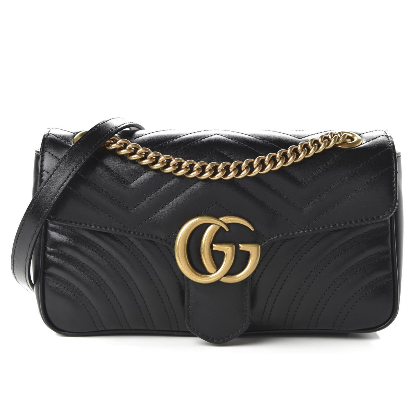 Calfskin Matelasse Small GG Marmont Shoulder Bag Black