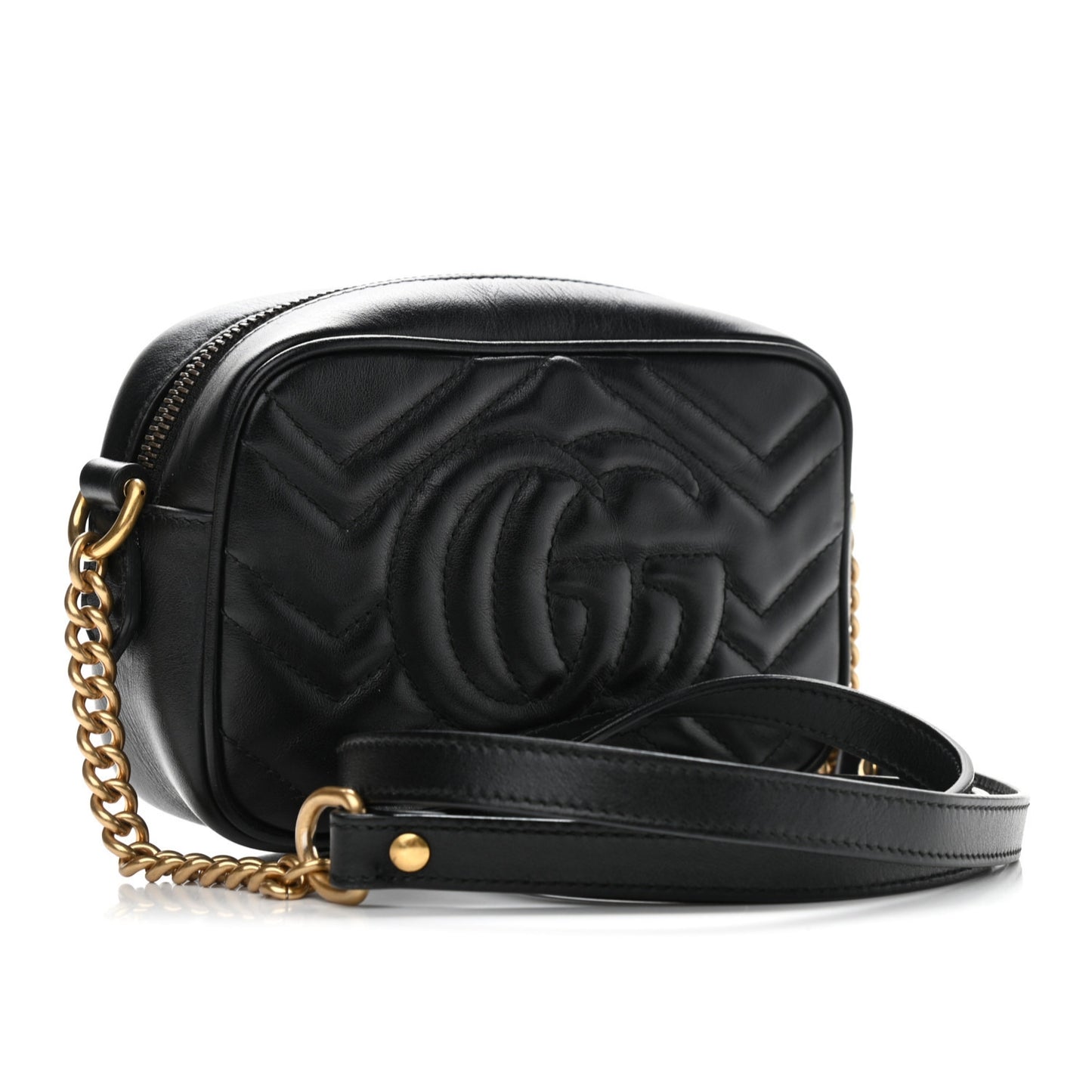 Calfskin Matelasse Mini GG Marmont Chain Shoulder Bag Black