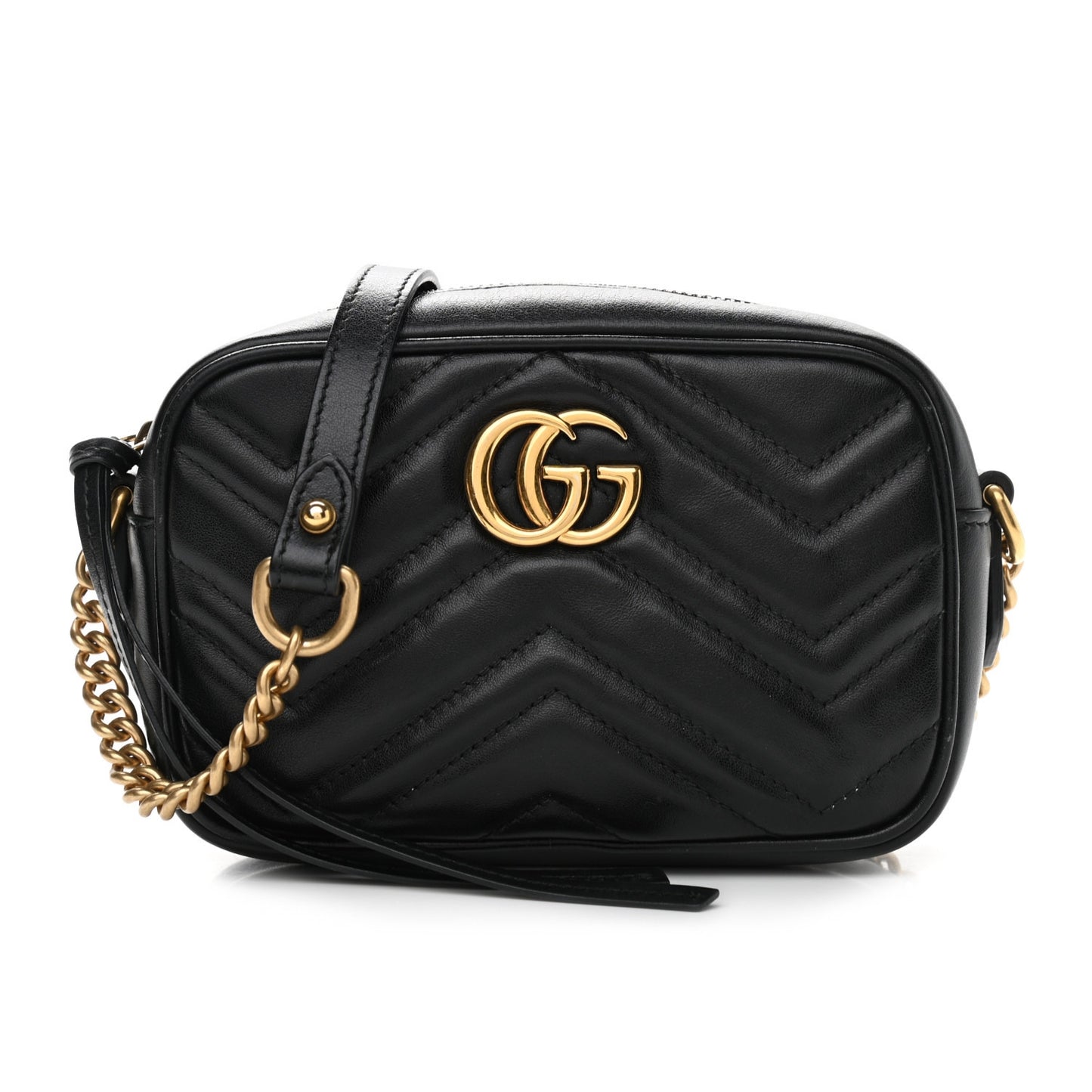 Calfskin Matelasse Mini GG Marmont Chain Shoulder Bag Black