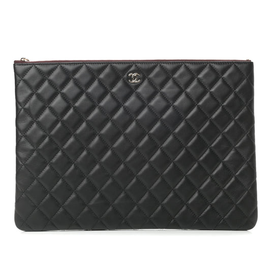 Lambskin Quilted Large Cosmetic Case Black