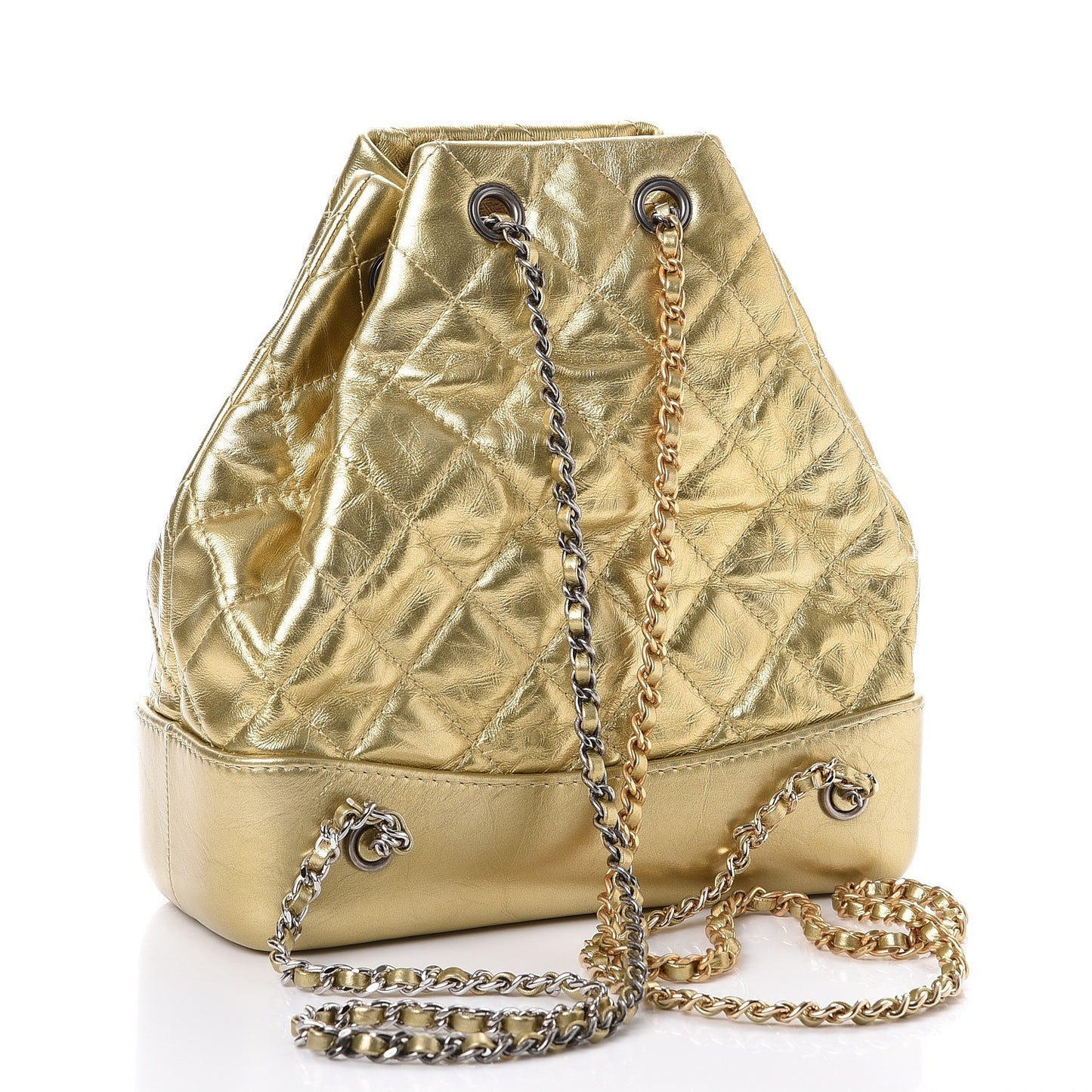 Metallic Aged Calfskin Quilted Gabrielle Backpack Gold