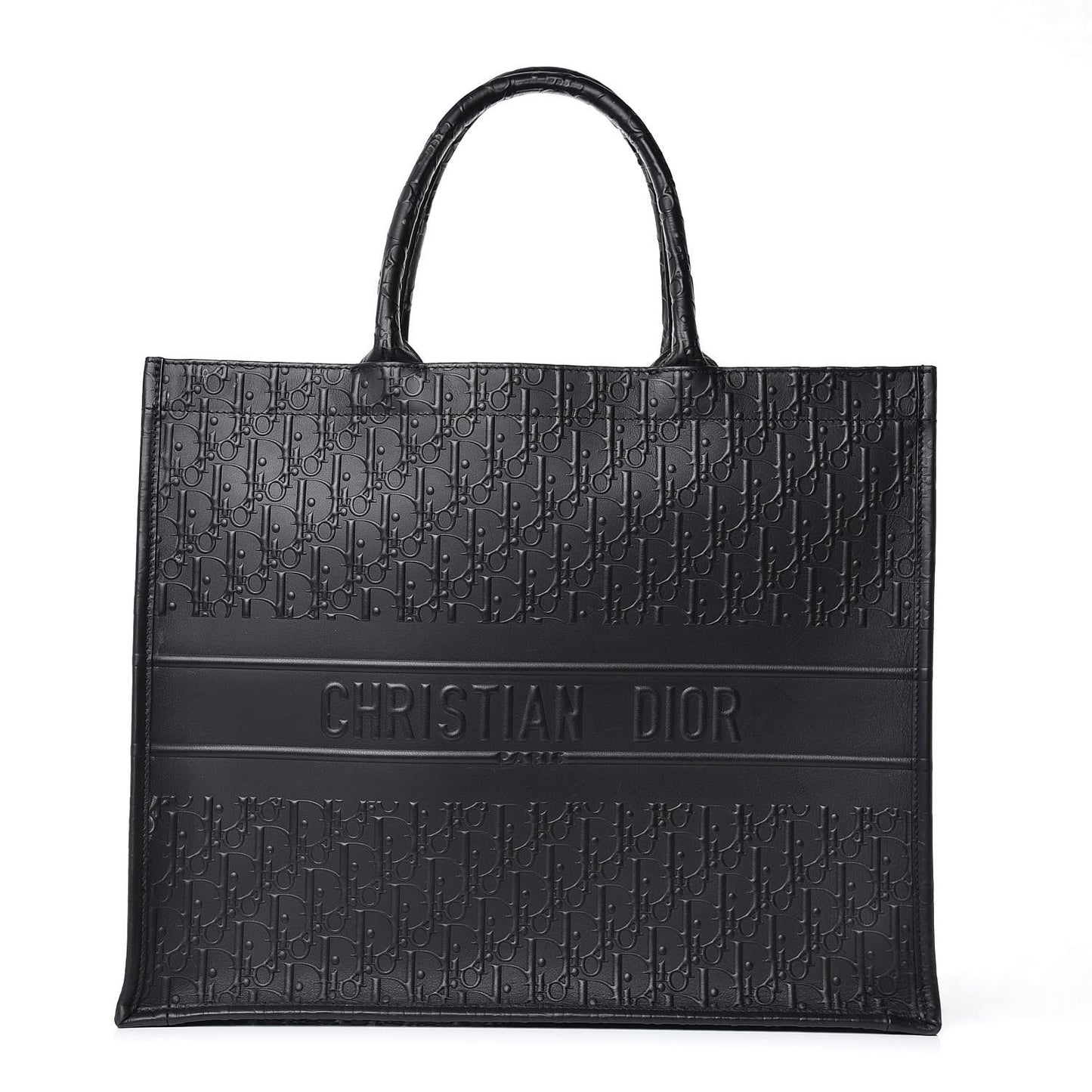 Oblique Calfskin Embossed Book Tote Black