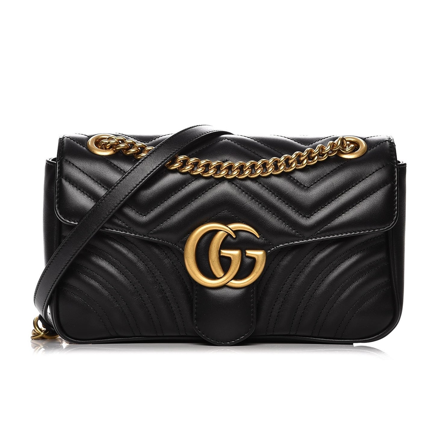 Calfskin Matelasse Small GG Marmont Shoulder Bag Black