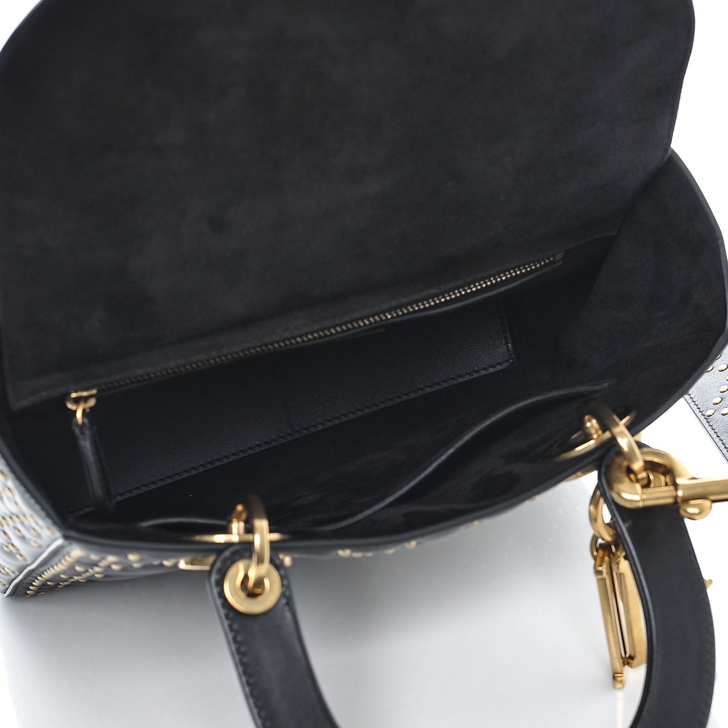 Calfskin Cannage Studded Medium Supple Lady Dior Black