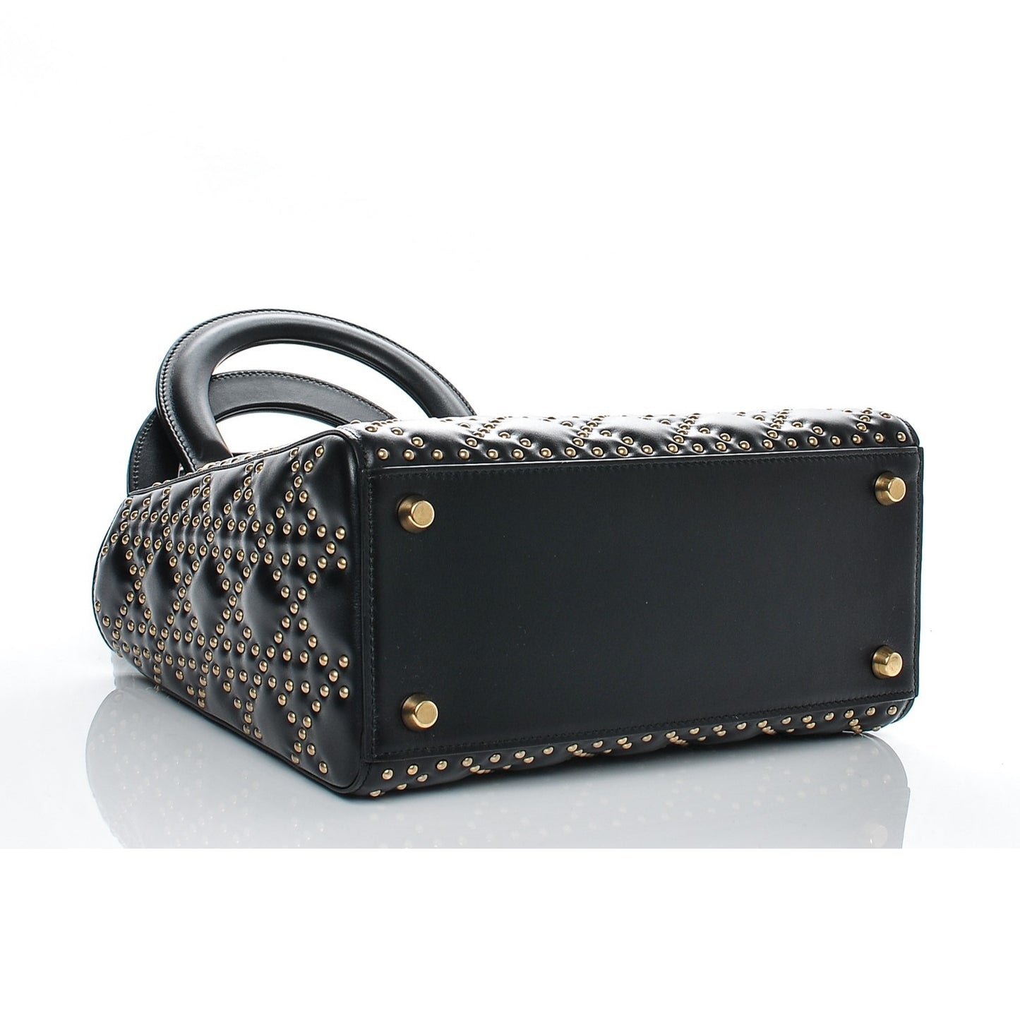 Calfskin Cannage Studded Medium Supple Lady Dior Black