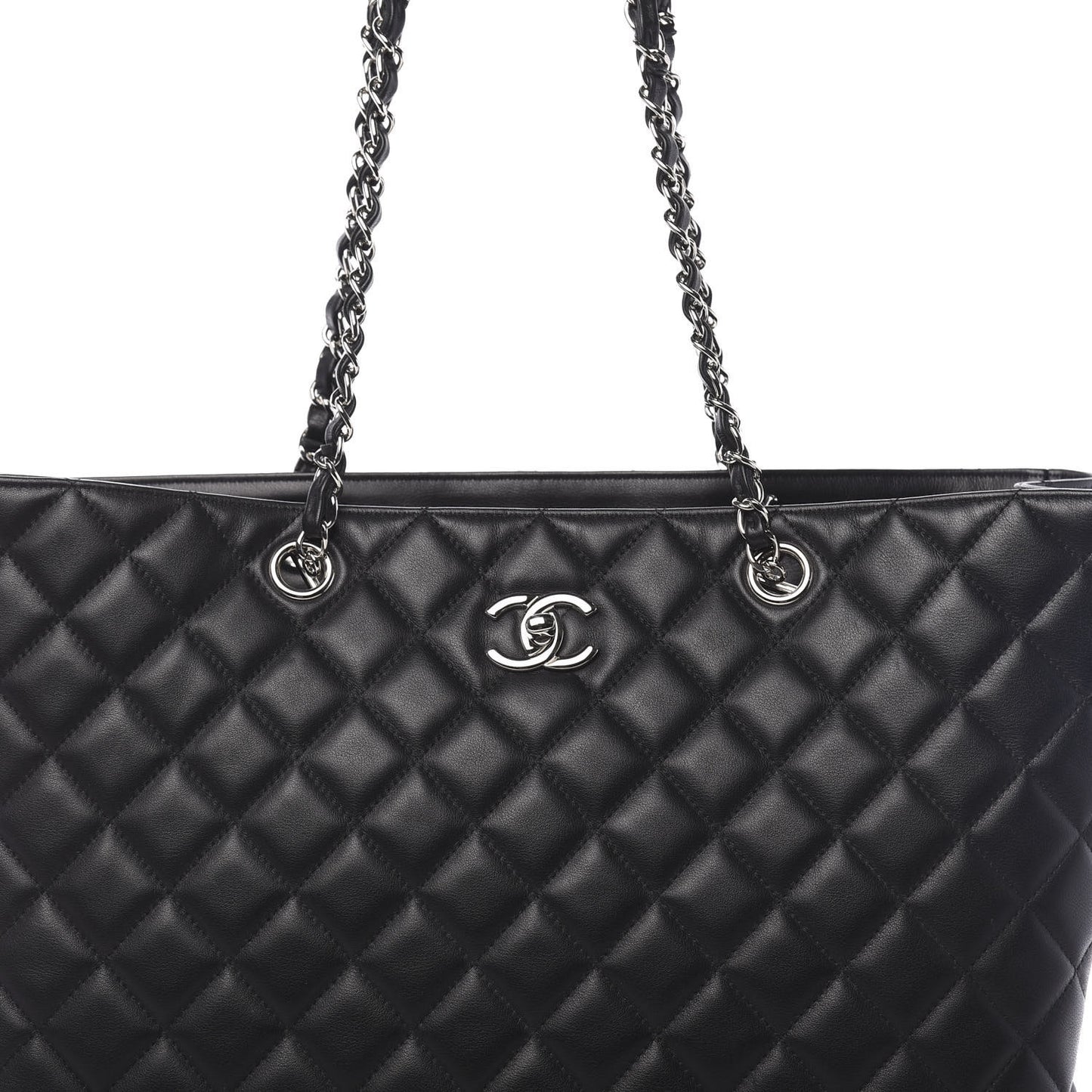 Calfskin Quilted Large CC Shopping Tote Black