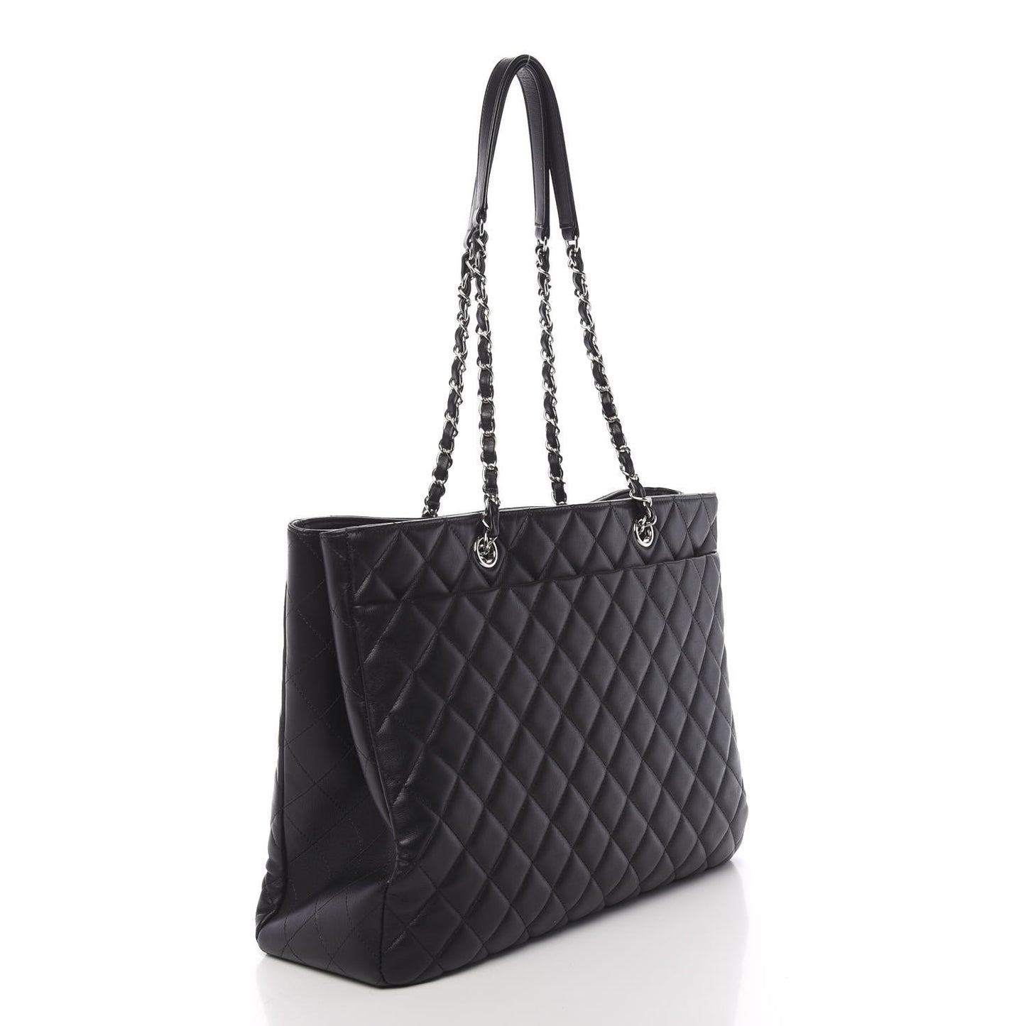 Calfskin Quilted Large CC Shopping Tote Black
