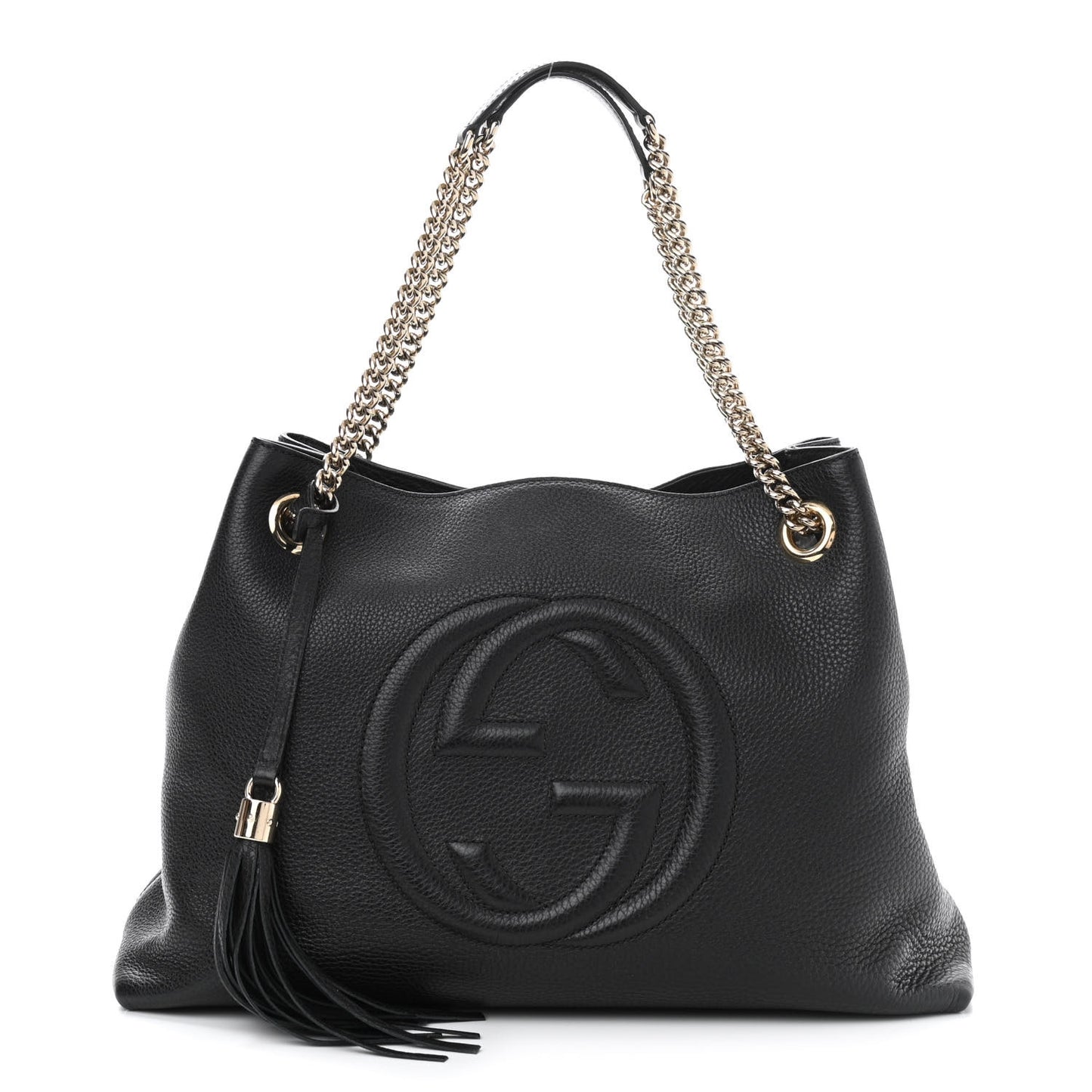 Pebbled Calfskin Medium Soho Chain Shoulder Bag Black