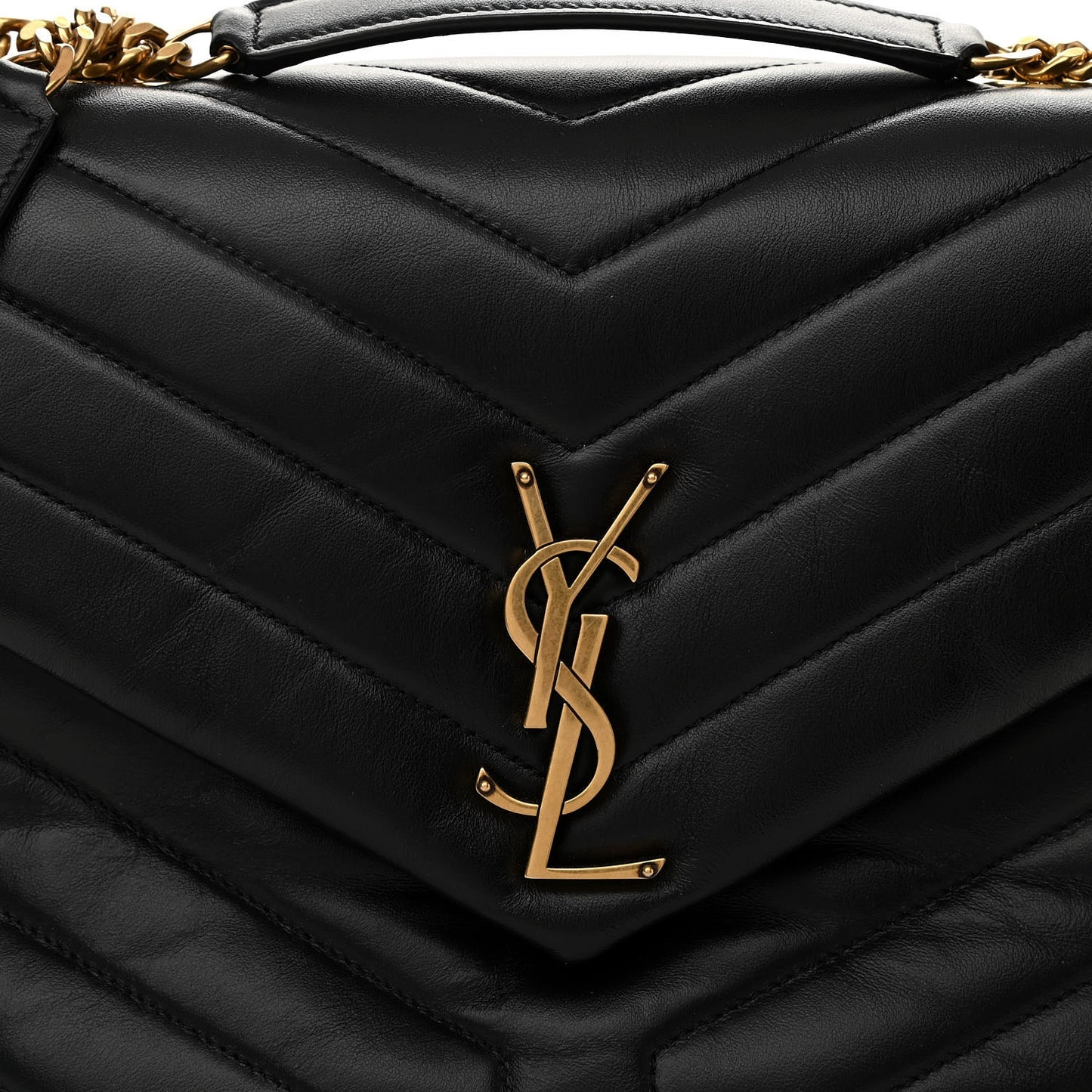 Calfskin Y Quilted Monogram Medium Loulou Chain Satchel Black