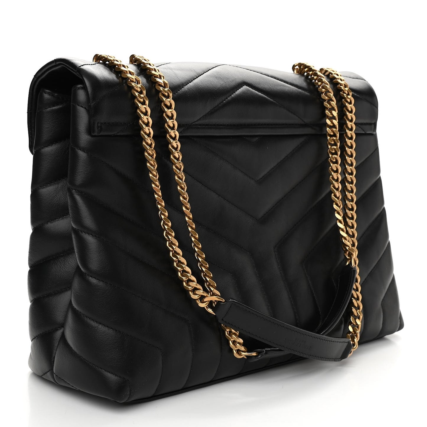 Calfskin Y Quilted Monogram Medium Loulou Chain Satchel Black