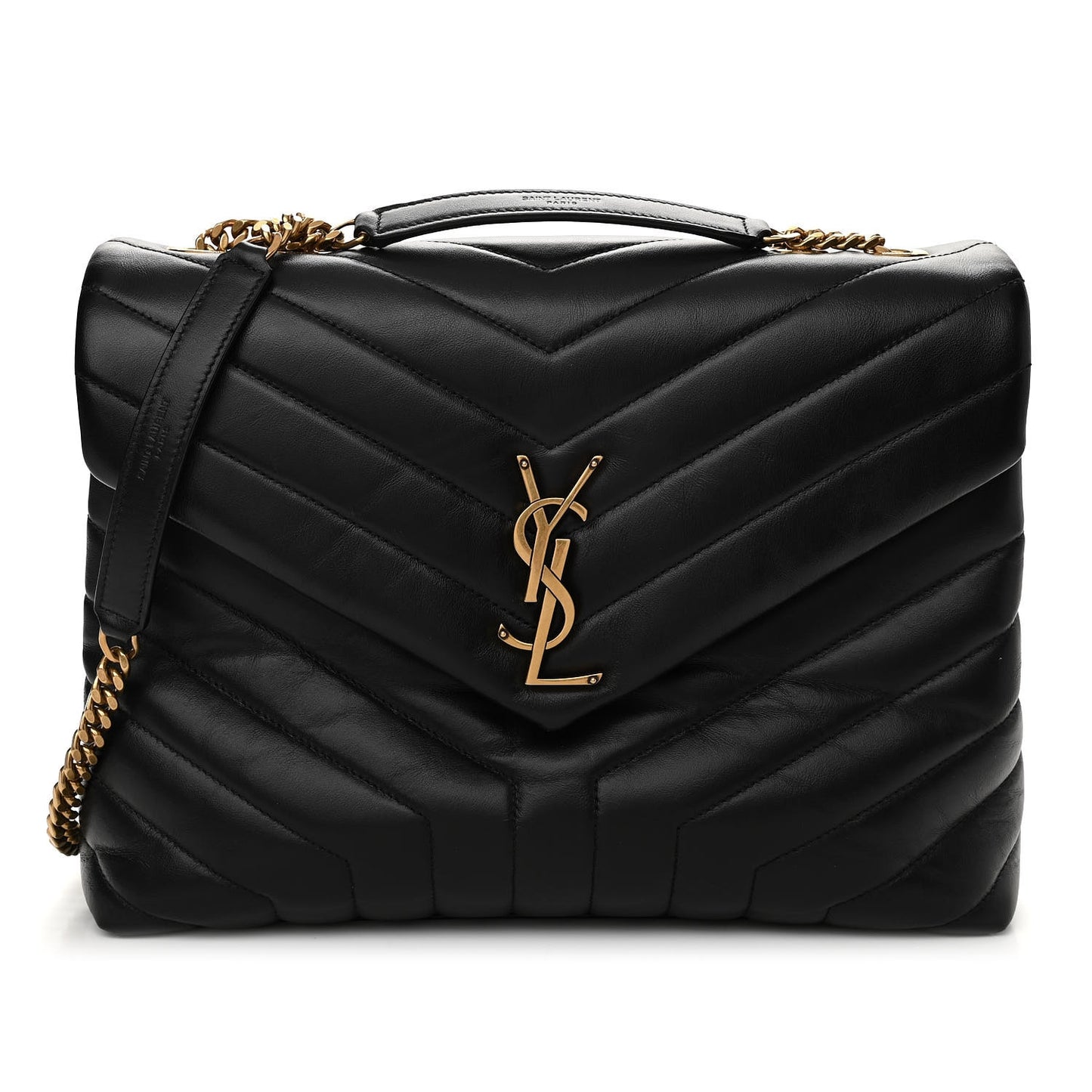 Calfskin Y Quilted Monogram Medium Loulou Chain Satchel Black