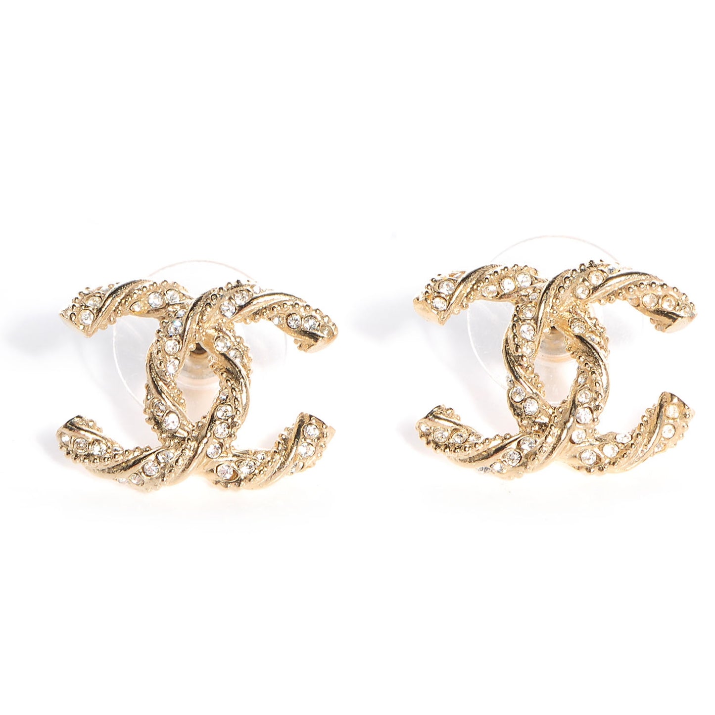 Crystal Twisted CC Earrings Gold