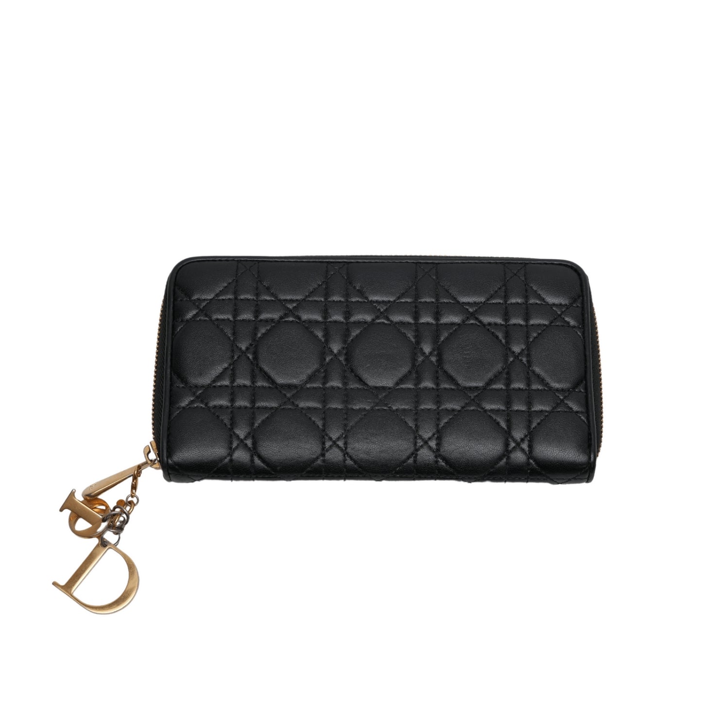 Lambskin Cannage Lady Dior Zip Wallet Black