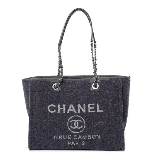 Lurex Boucle Small Deauville Tote Light Grey