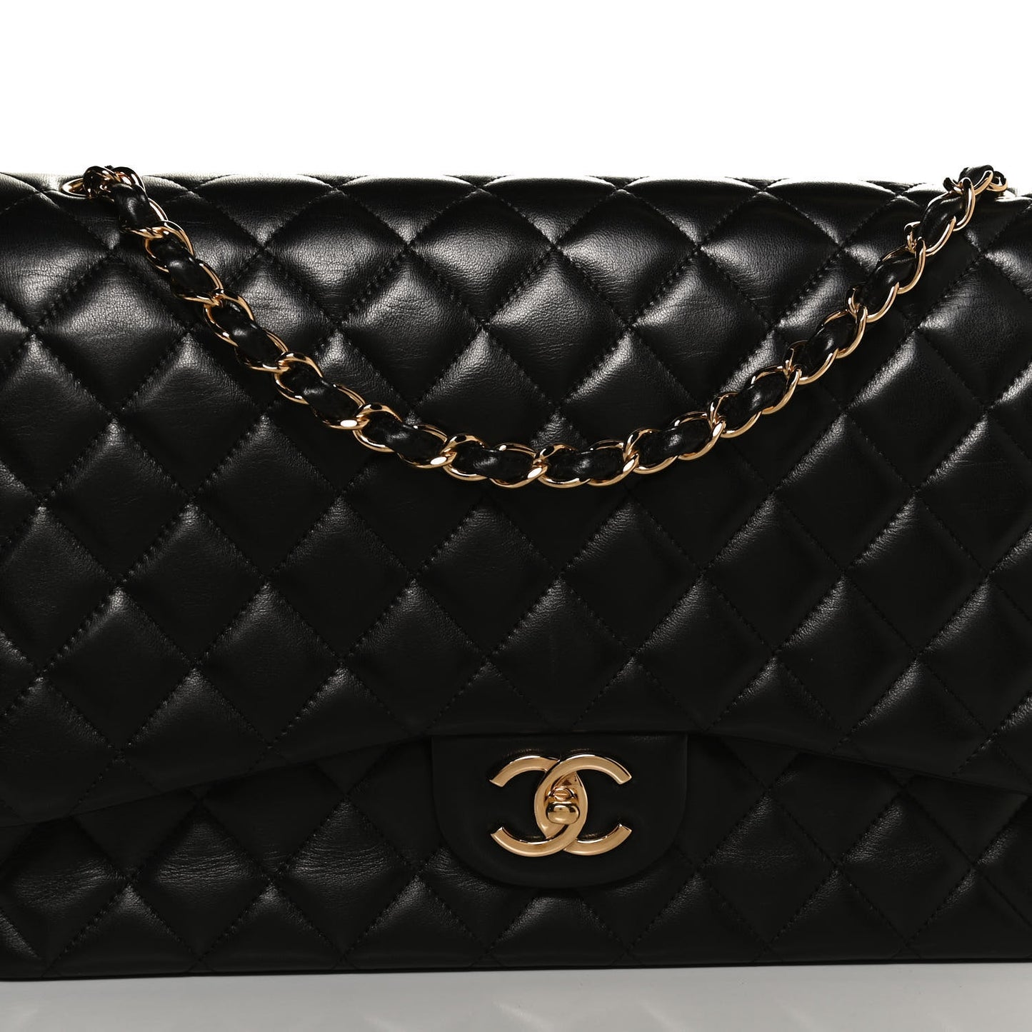 Lambskin Quilted Maxi Double Flap Black