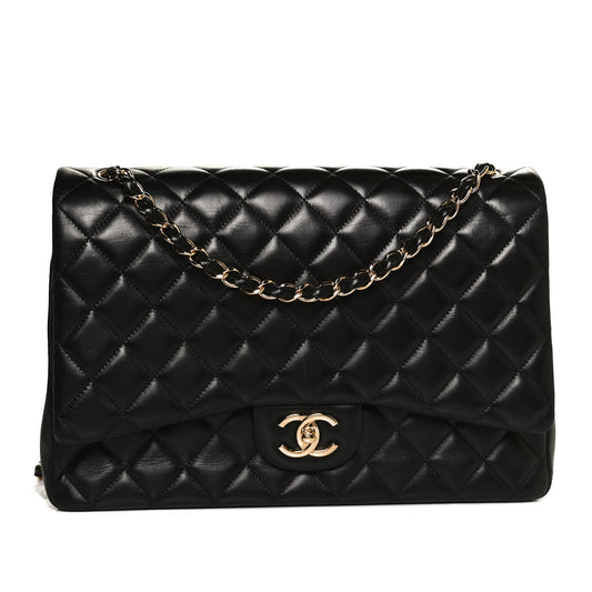 Lambskin Quilted Maxi Double Flap Black