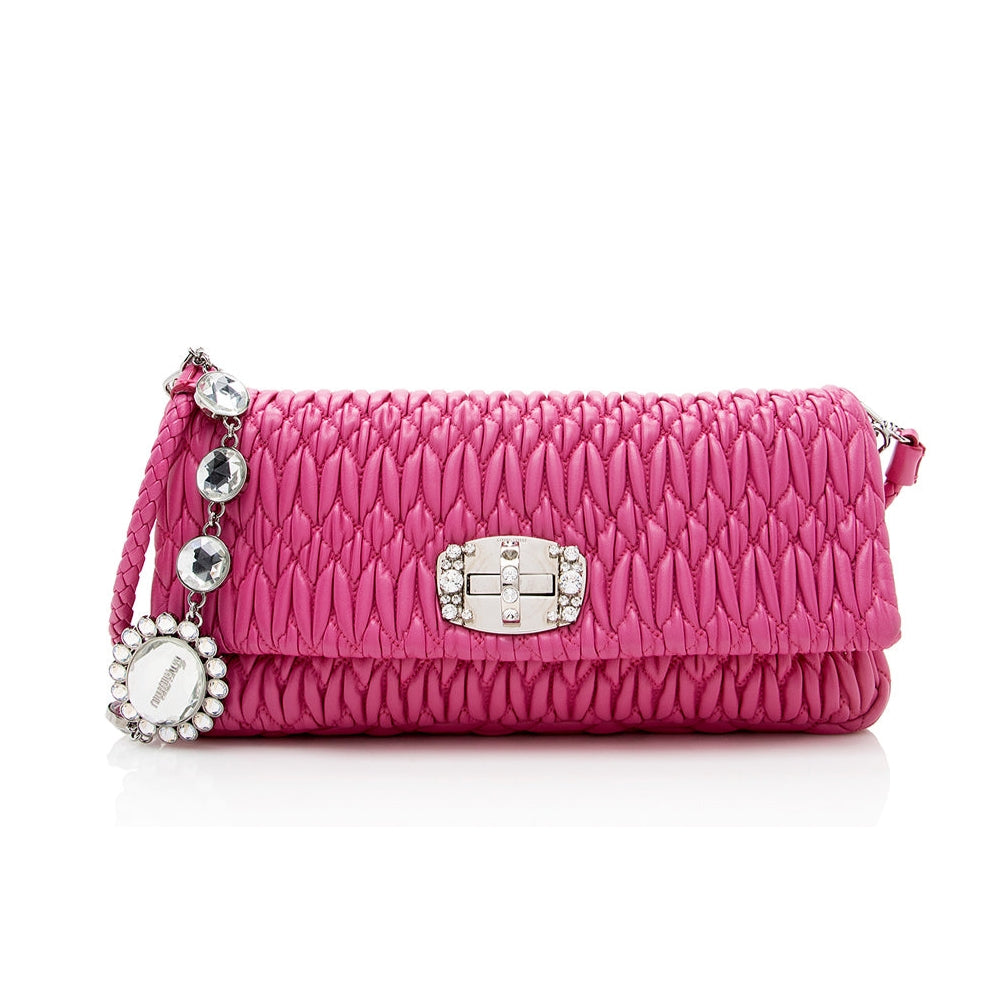 Miu Miu Matelasse Crystal Flap Shoulder Bag