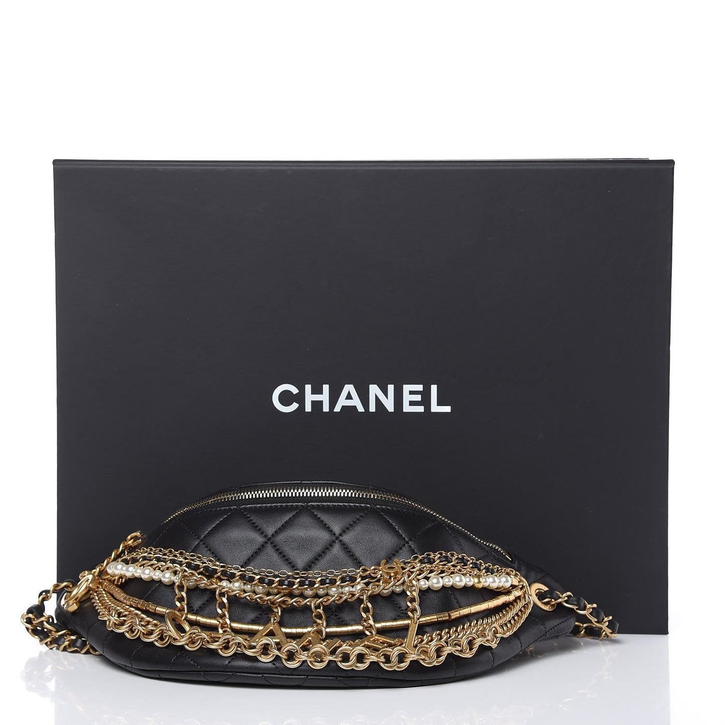 Lambskin Quilted All About Chains Waist Belt Bag Black