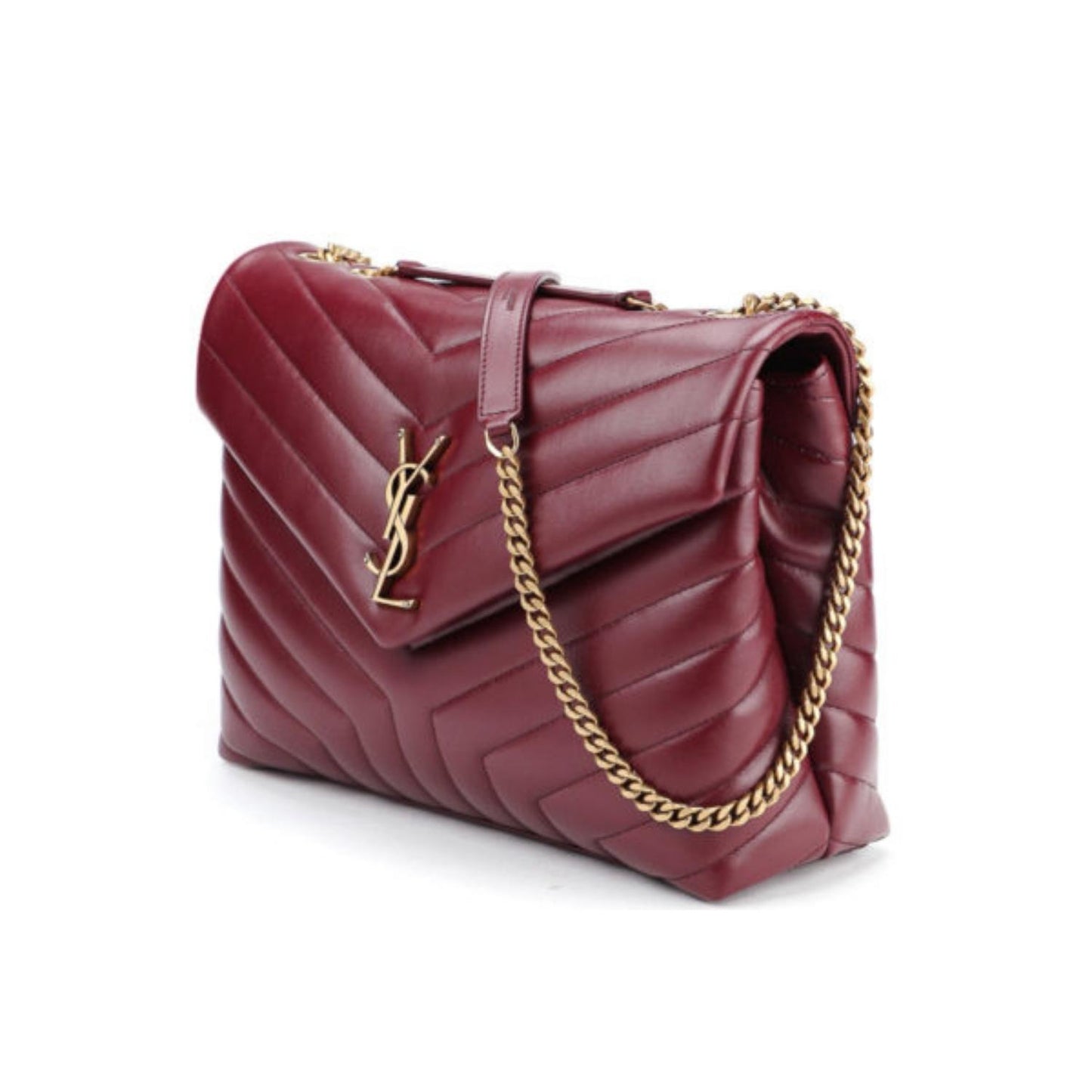 Calfskin Y Quilted Monogram Medium Loulou Chain Satchel Burgundy