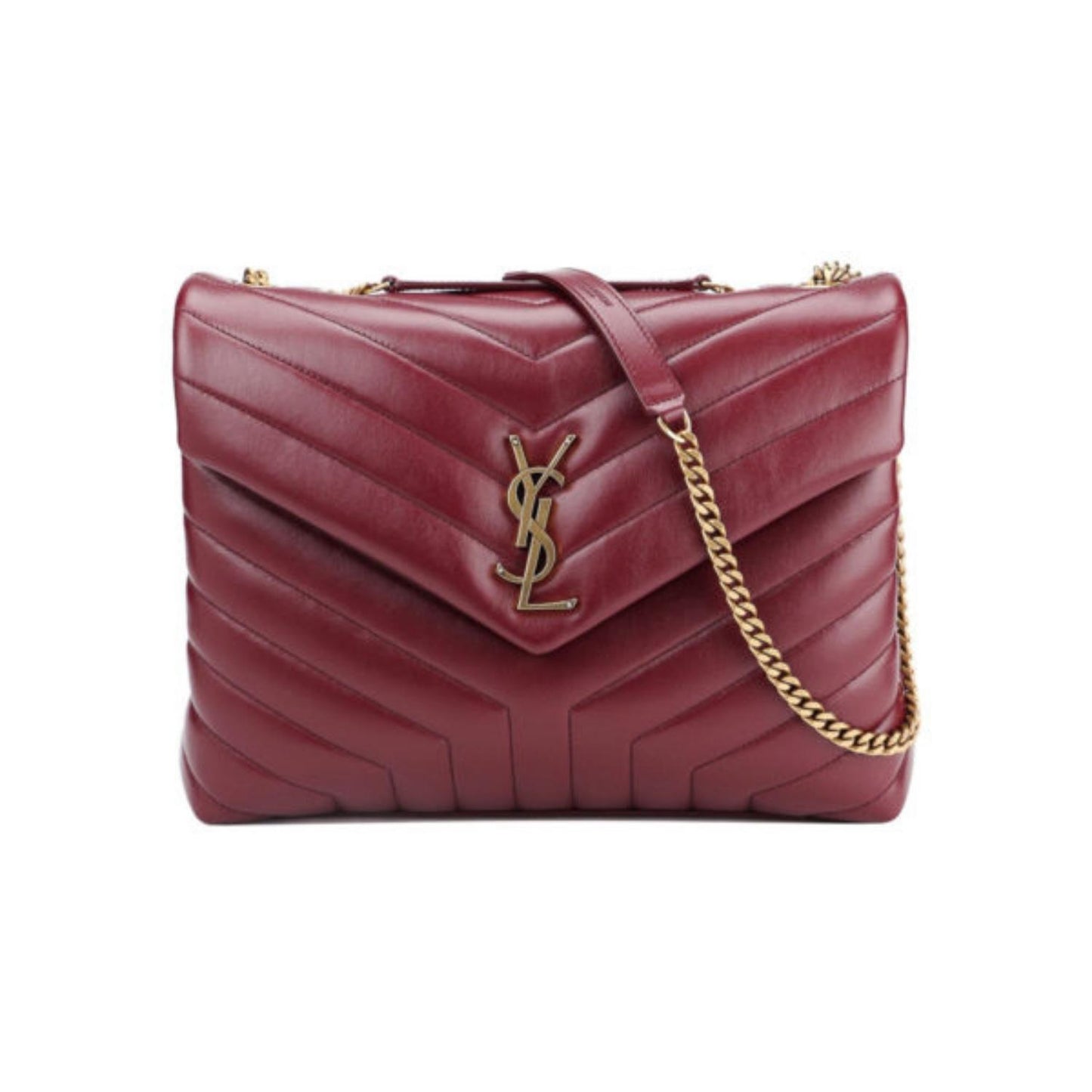 Calfskin Y Quilted Monogram Medium Loulou Chain Satchel Burgundy