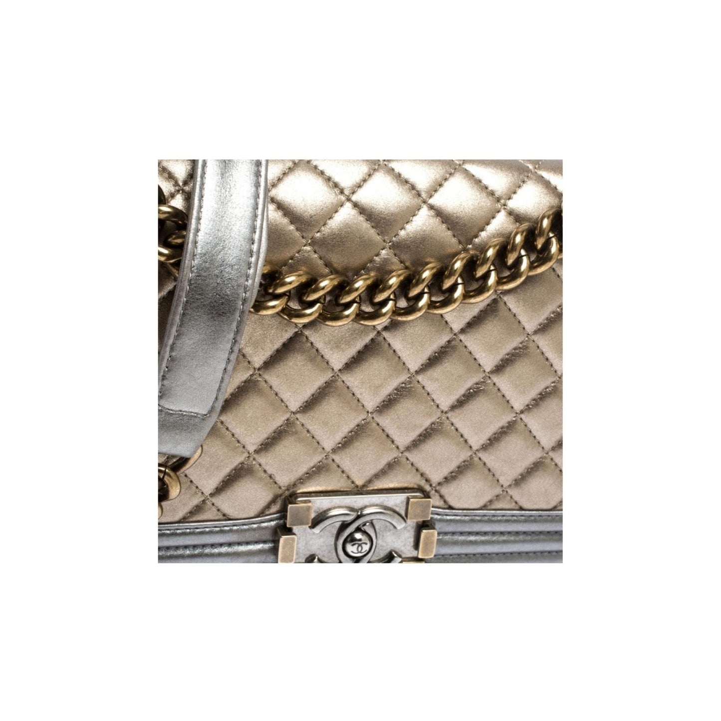 Chanel Gold/Grey Quilted Leather Medium Boy Flap Bag