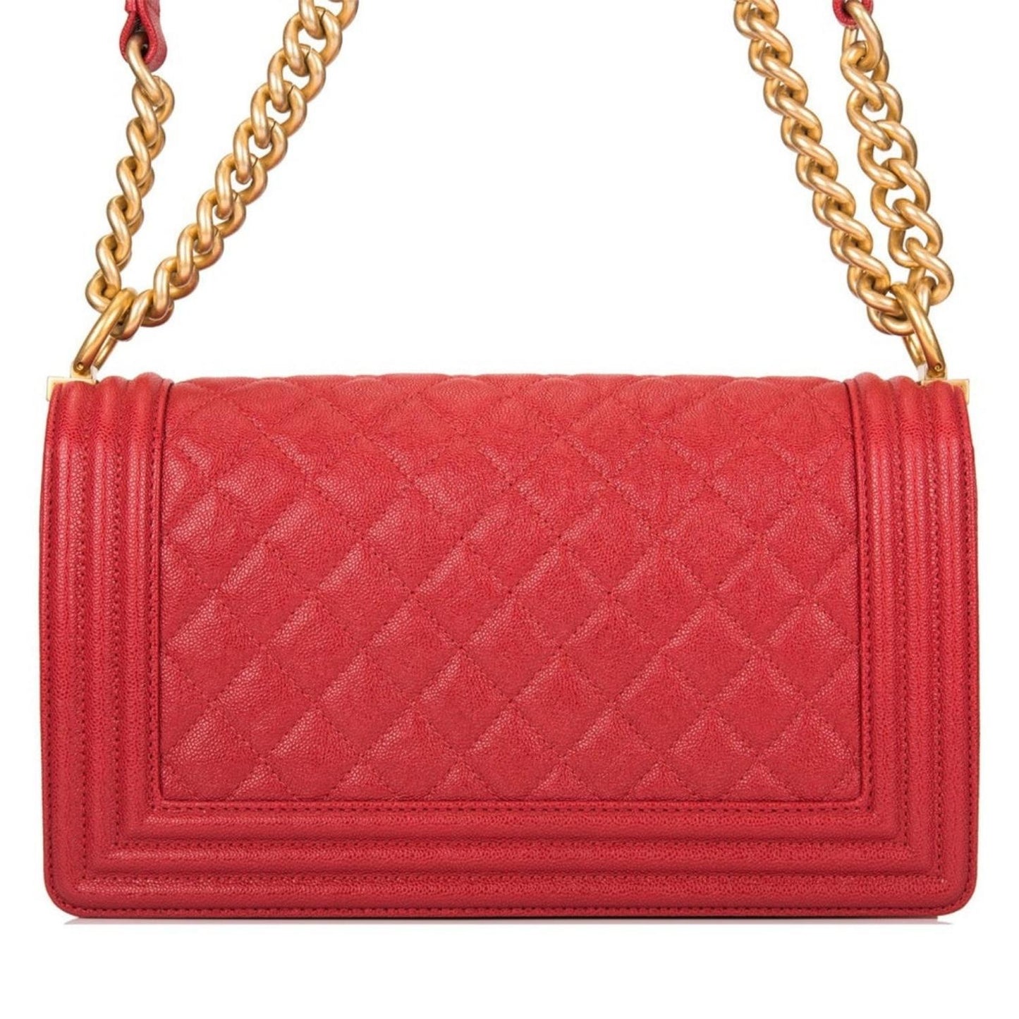 Chanel Red Quilted Caviar Medium Boy Bag Antique Gold Hardware