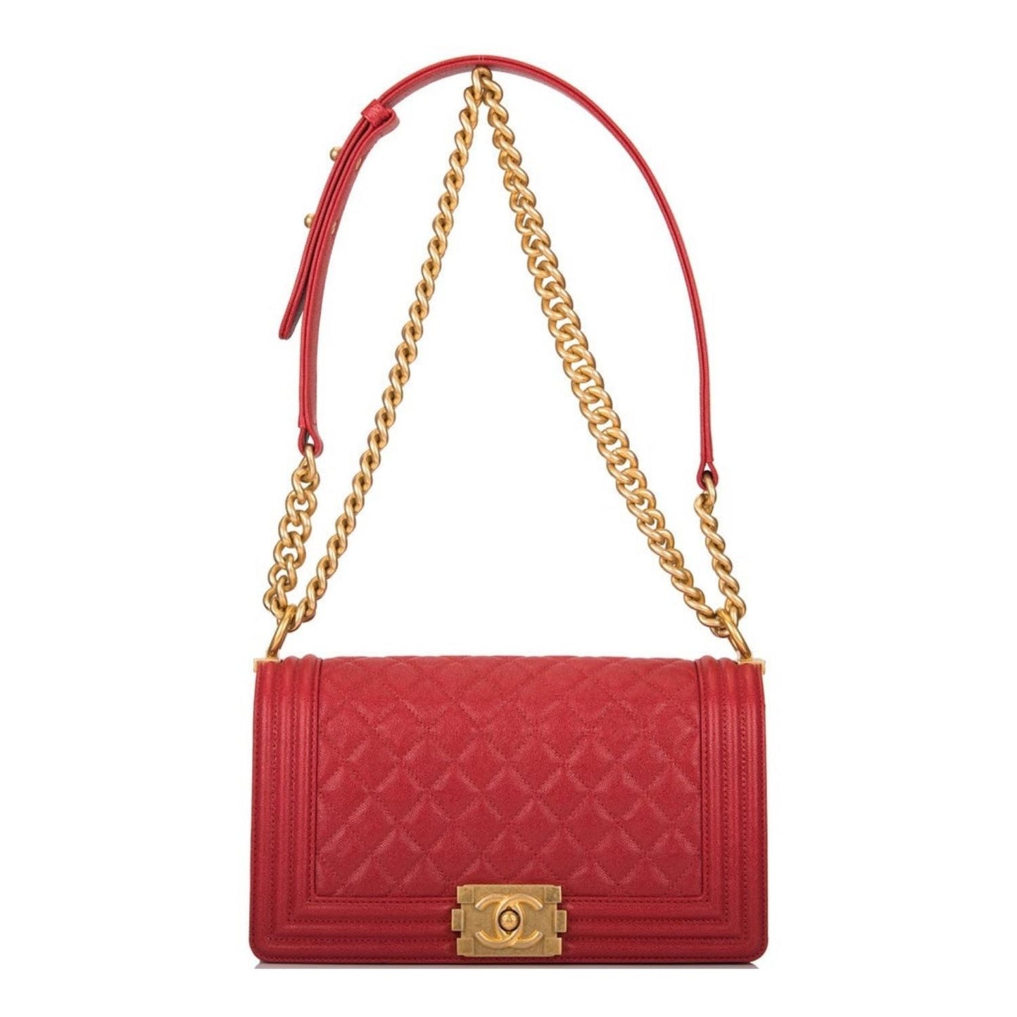 Chanel Red Quilted Caviar Medium Boy Bag Antique Gold Hardware