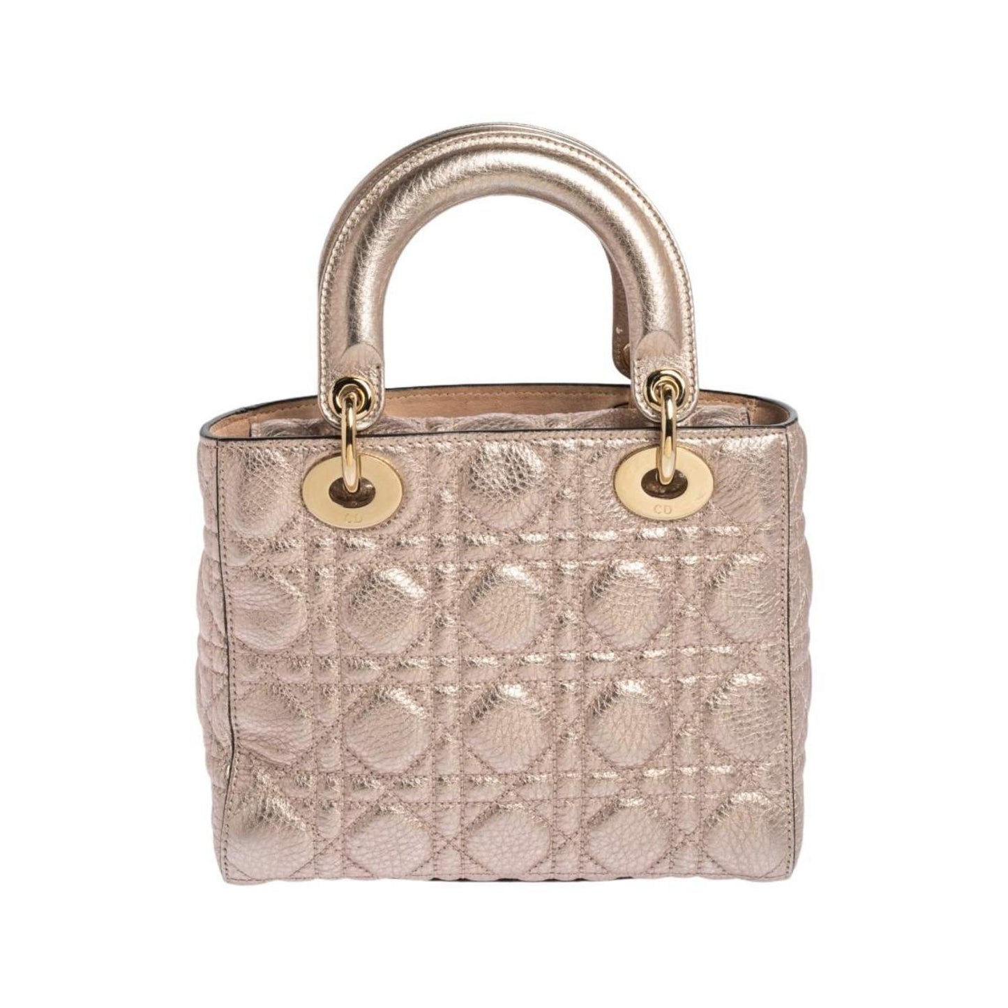 DIOR Dior Metallic Rose Gold Quilted Leather Small Supple Lady Dior Tote