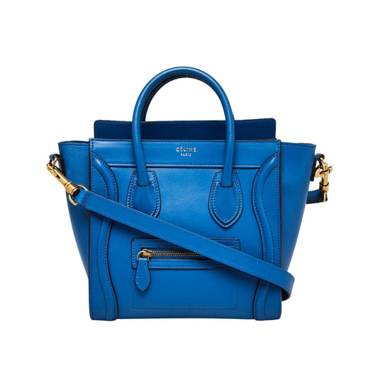 Blue Smooth Leather Nano Luggage Tote Bag