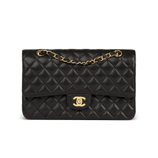 Black Quilted Caviar Leather Medium Classic Double Flap Bag