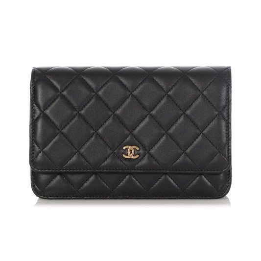BLACK QUILTED LAMBSKIN WALLET ON A CHAIN WOC