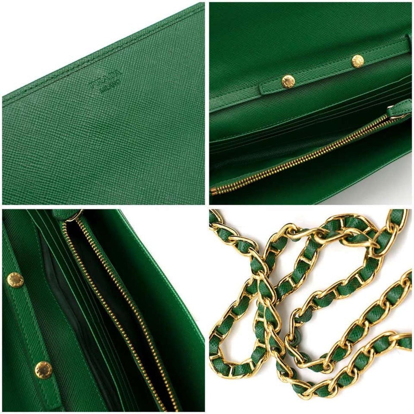 Green Saffiano Leather Wallet On Chain
