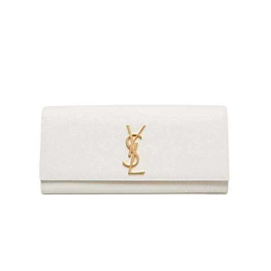 White Pebbled Leather Cassandre Clutch Bag